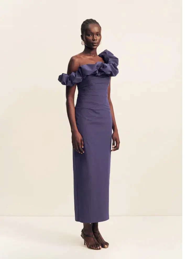 Shona Joy Campbell Ruffle Draped Maxi Dress - Midnight. Size Au 12 - Image 1