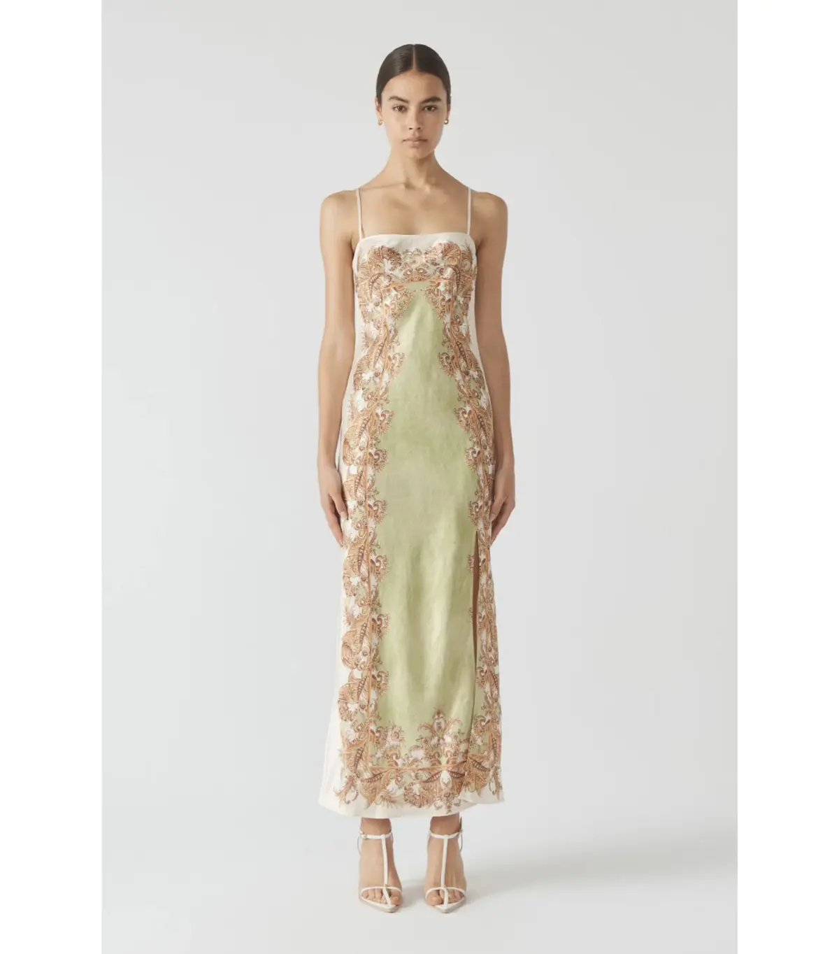Antipodean Torrent Side Split Dress Green Print Size AU 10 - Image 1