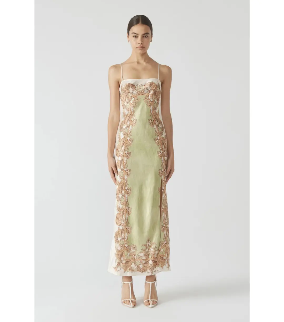 Antipodean Torrent Side Split Midi Dress Green Print Size AU 12  for rent on The Volte - main image