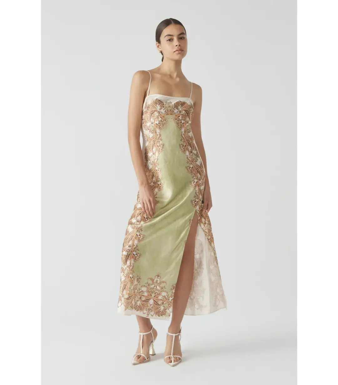 Antipodean Torrent Side Split Midi Dress Green Print Size AU 12  for rent on The Volte - main image