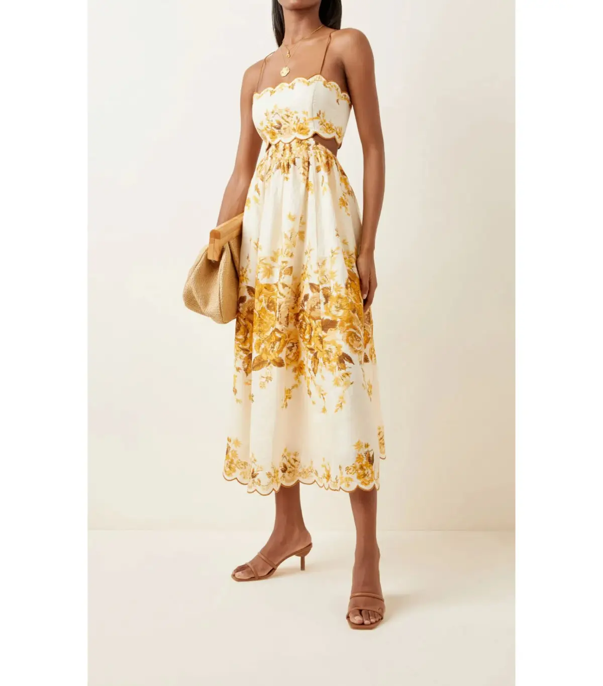 Zimmermann Aliane Scallop Midi Dress in Amber Floral Size 2 / AU 12 - Image 2