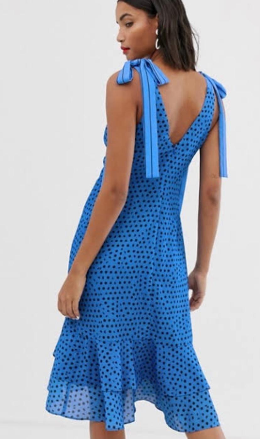 Whistles Lunar Spot Tie Shoulder Dress Blue Size 8 - Image 3