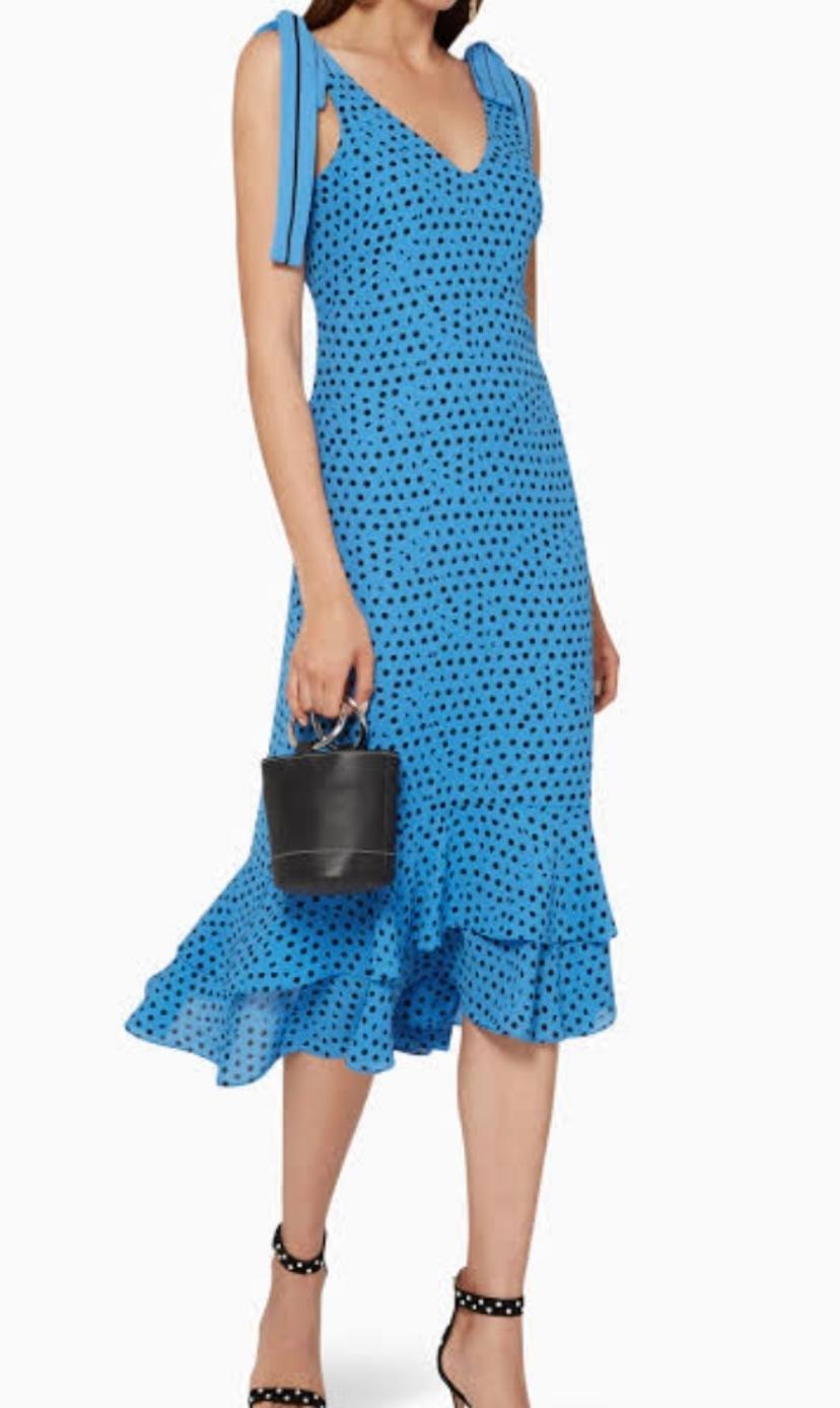 Whistles Lunar Spot Tie Shoulder Dress Blue Size 8 - Image 2