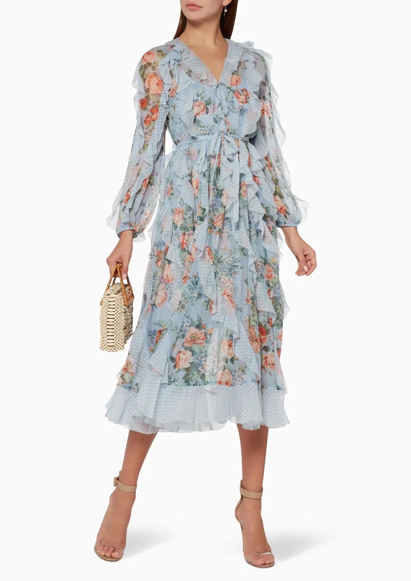 Zimmermann Bowie Waterfall Long Dress Lilac Floral Print Size 0 / AU 8 - Image 1