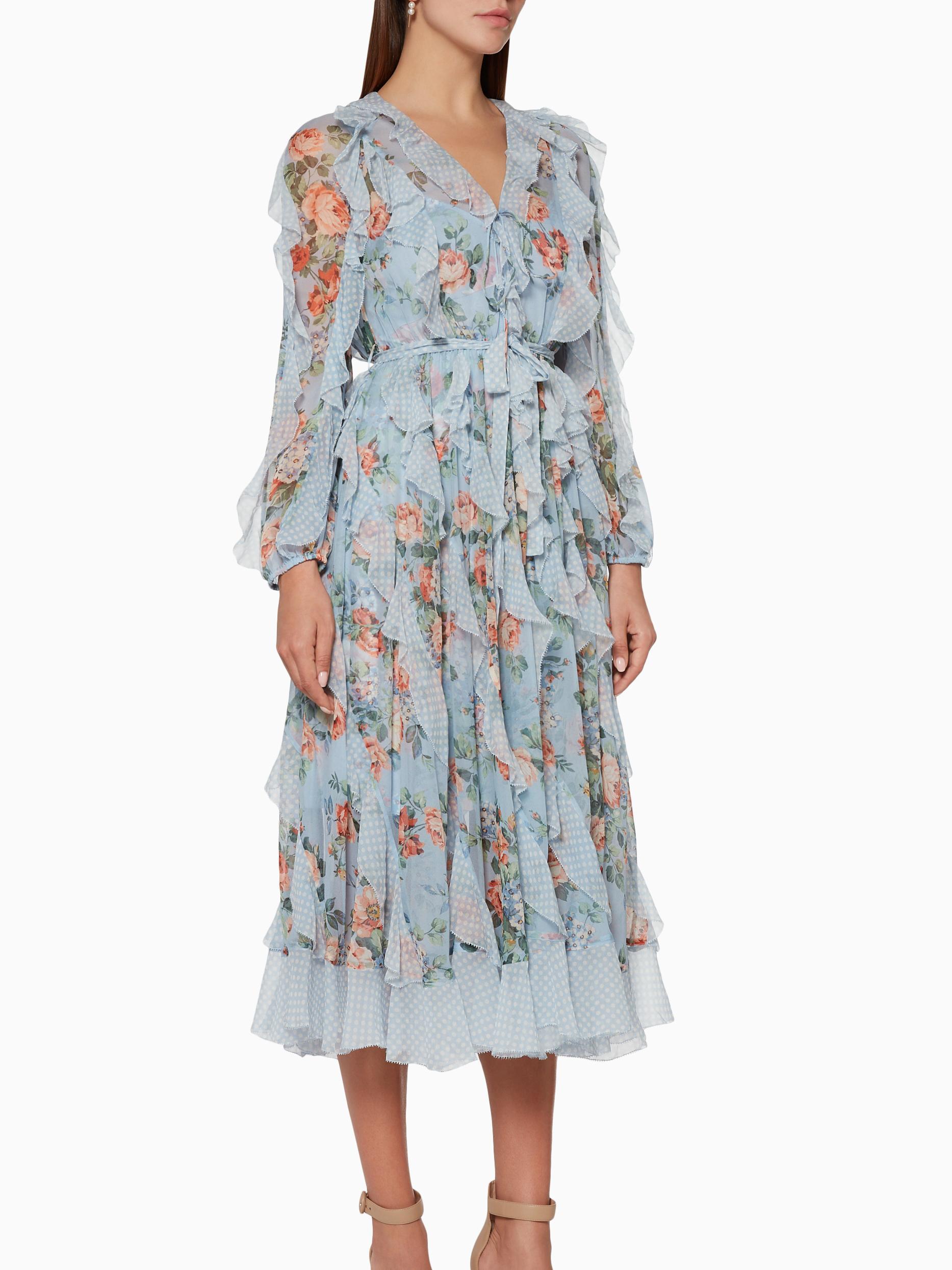 Zimmermann Bowie Waterfall Long Dress Lilac Floral Print Size 0 / AU 8 - Image 2