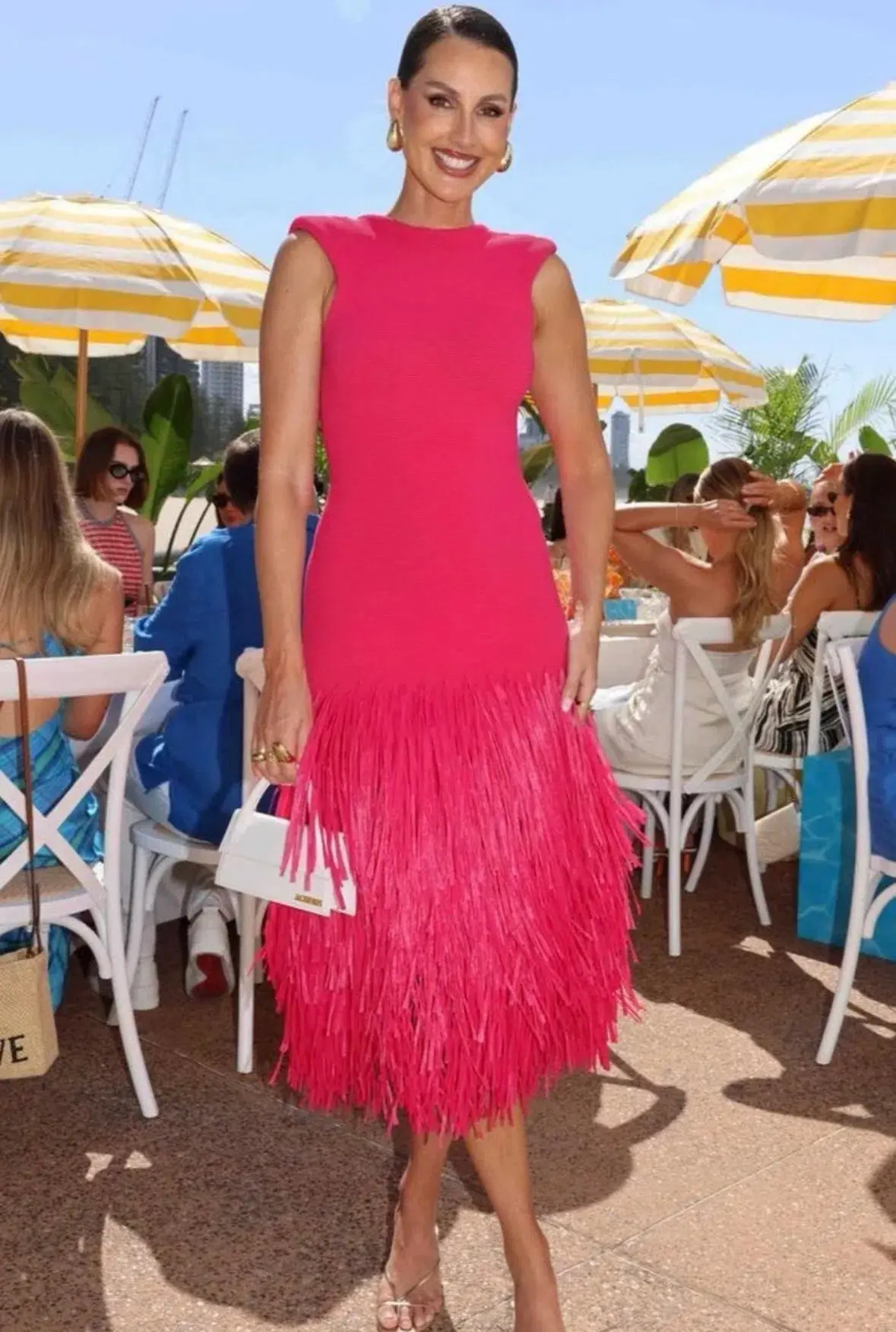 AJE RUSHES RAFFIA KNIT MIDI DRESS DEEP FUSCHIA SIZE AU 8 - Image 2