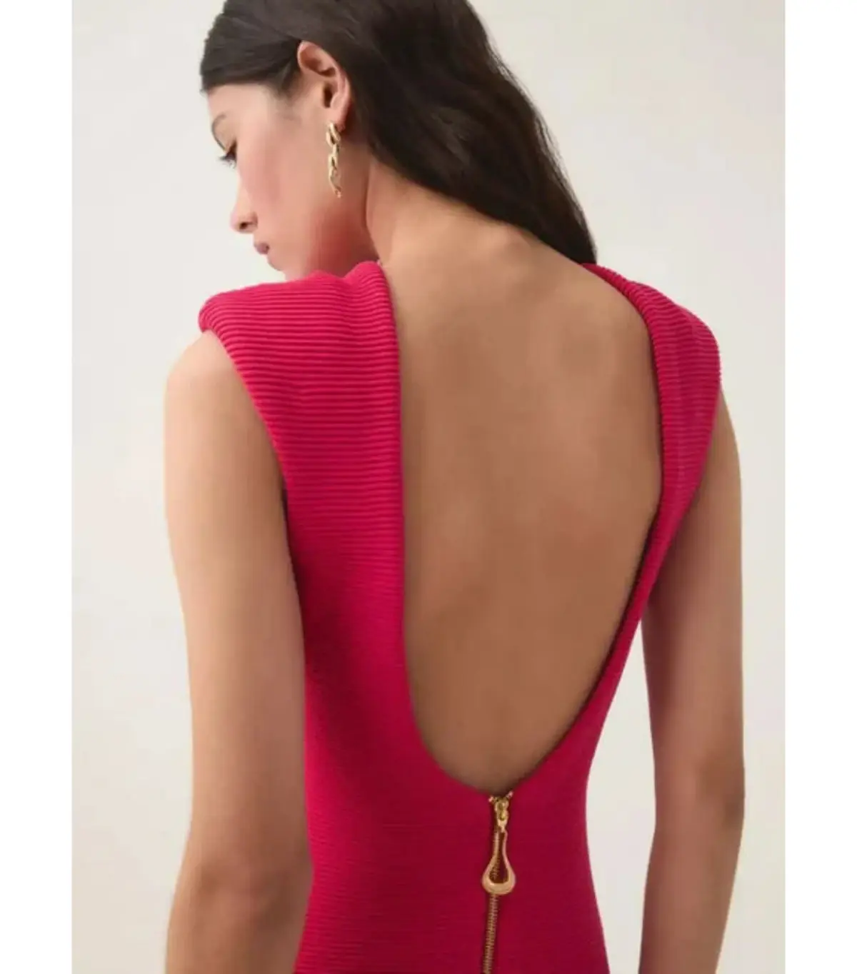 Aje Rushes Raffia Knit Midi Dress Deep Fuschia Size AU 8  - Image 2