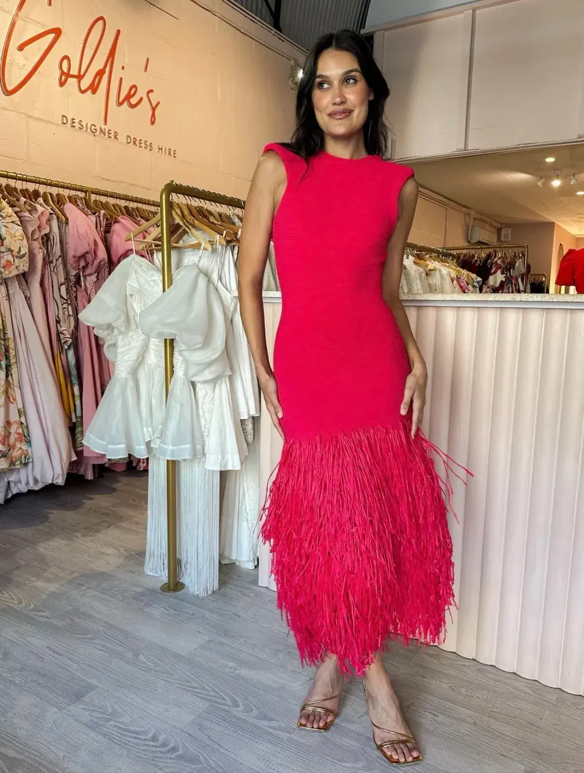 AJE RUSHES RAFFIA KNIT MIDI DRESS DEEP FUSCHIA SIZE AU 8 - Image 1