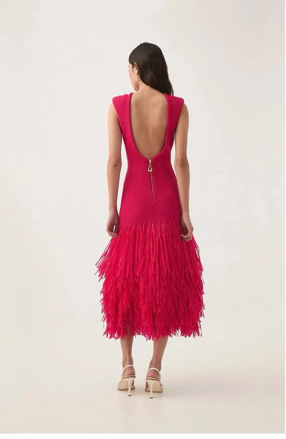 AJE RUSHES RAFFIA KNIT MIDI DRESS DEEP FUSCHIA SIZE AU 8 - Image 6