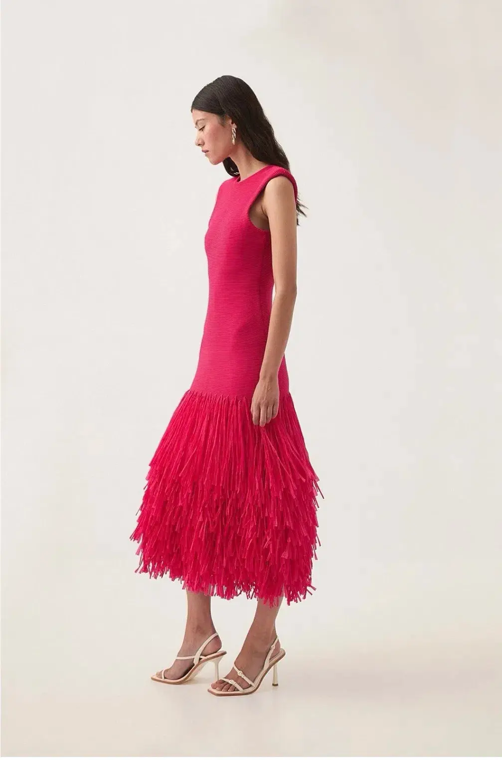 AJE RUSHES RAFFIA KNIT MIDI DRESS DEEP FUSCHIA SIZE AU 8 - Image 5
