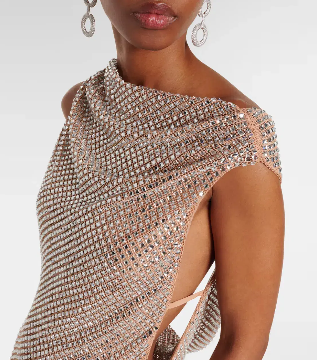 SELF-PORTRAIT SILVER RHINESTONE DRAPE OPEN BACK MAXI DRESS - Image 3