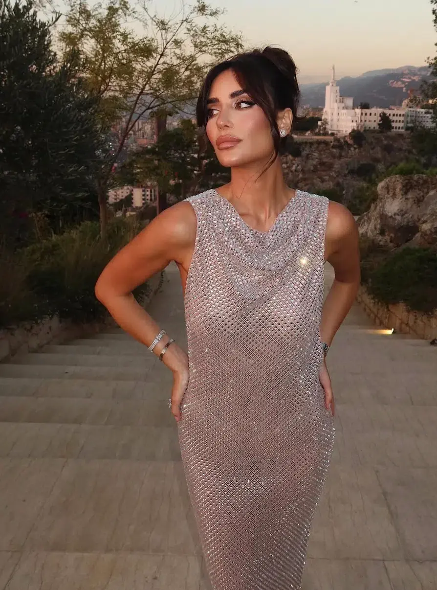SELF-PORTRAIT SILVER RHINESTONE DRAPE OPEN BACK MAXI DRESS - Image 4