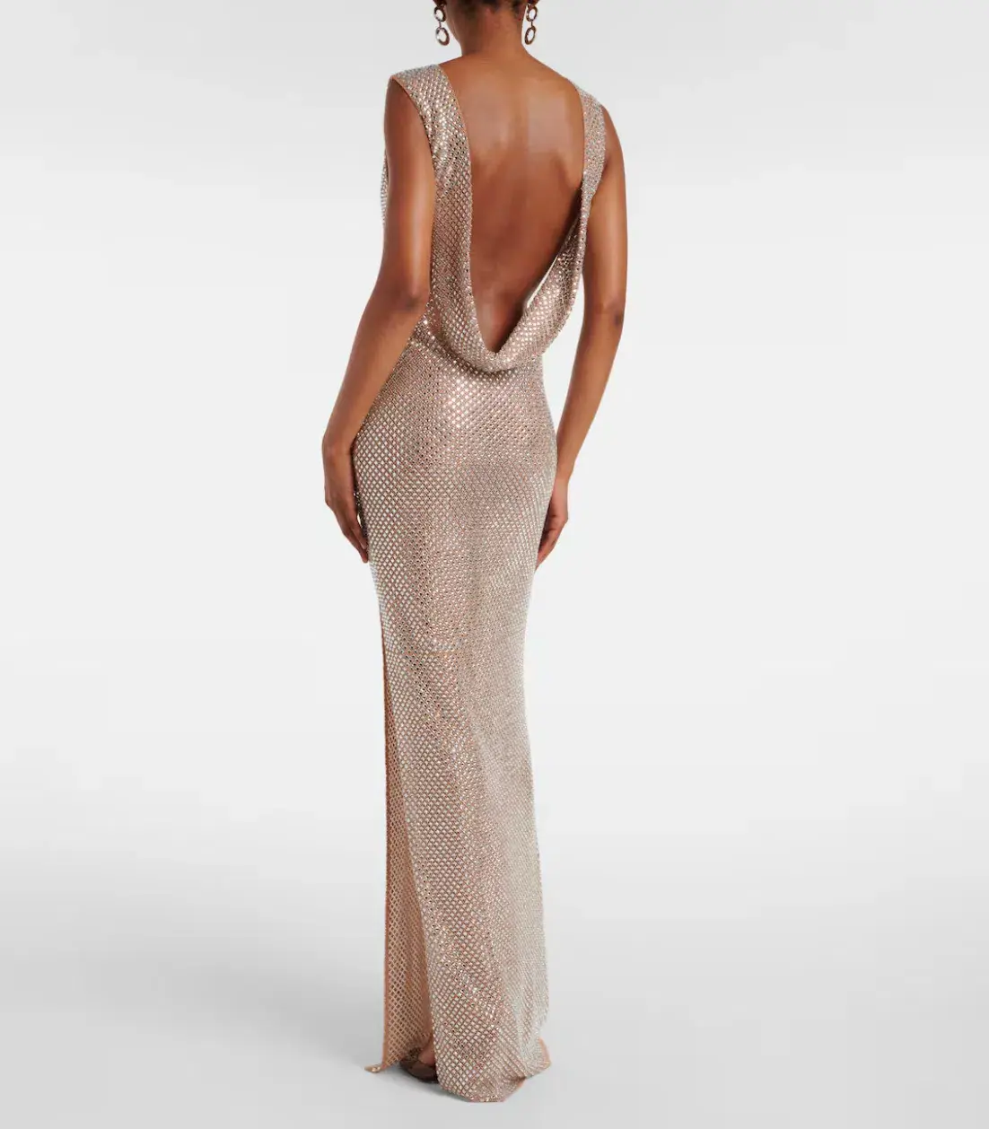 SELF-PORTRAIT SILVER RHINESTONE DRAPE OPEN BACK MAXI DRESS - Image 2