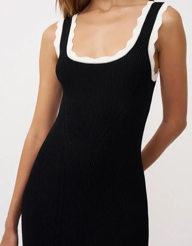 By Johnny Scallop Trip Knit Midi Dress Black/White Size AU10 - Image 2