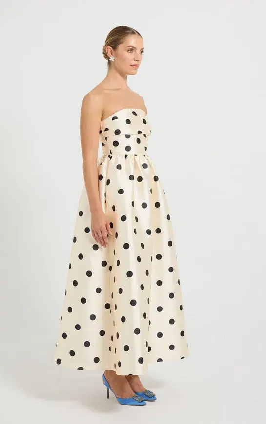Pasduchas Dottie Strapless Midi Dress size 10 for rent on The Volte - main image