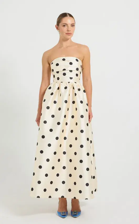 Pasduchas Dottie Strapless Midi Dress size 14 for rent on The Volte - main image