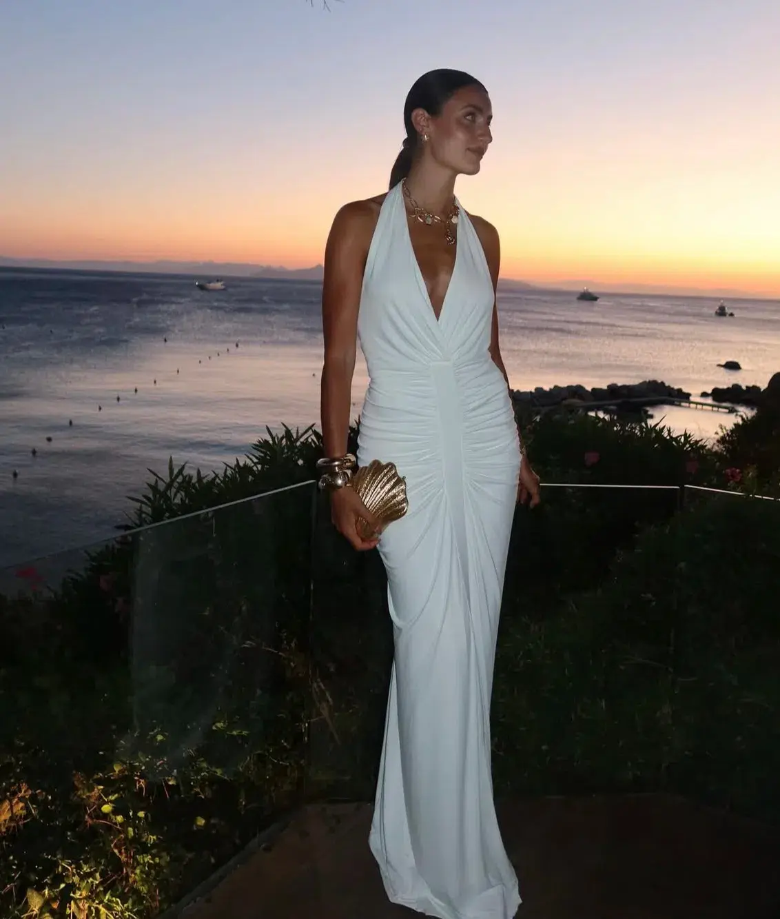 misha the venus gathered cupro dress white xs  - Image 1