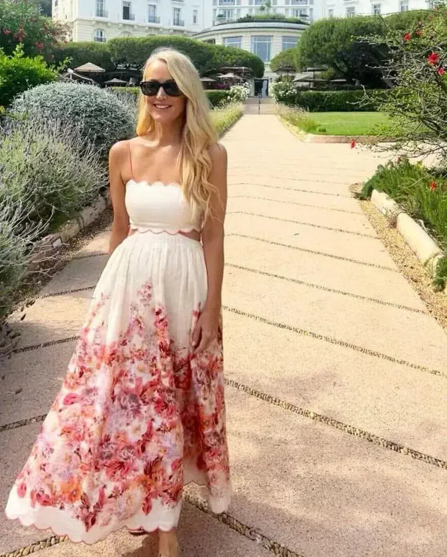 Zimmermann Devi Scallop Midi Dress in  Cream Floral Size 4 / AU 16 for rent on The Volte - main image