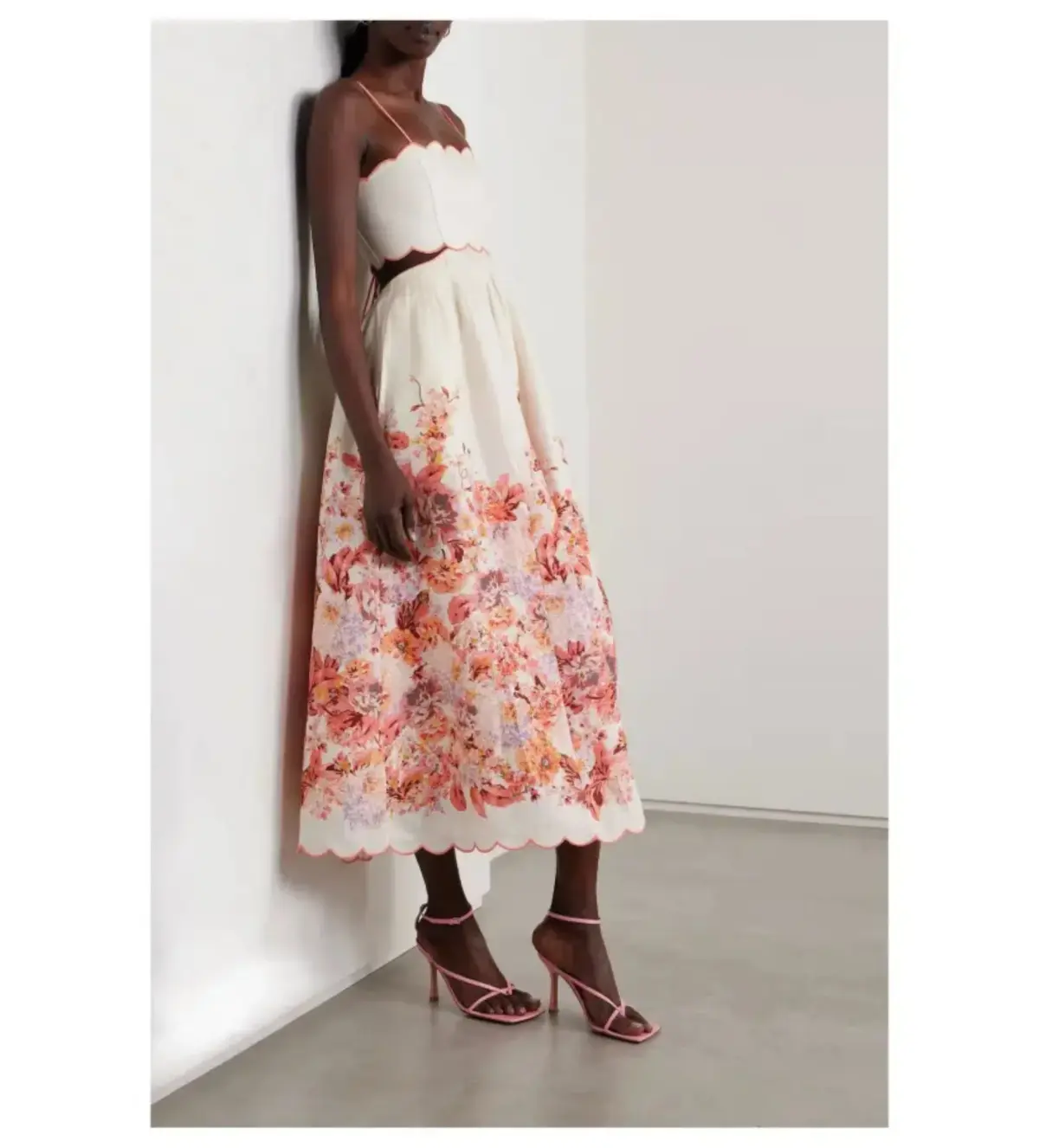 Zimmermann Devi Scallop Midi Dress in  Cream Floral Size 4 / AU 16 - Image 1