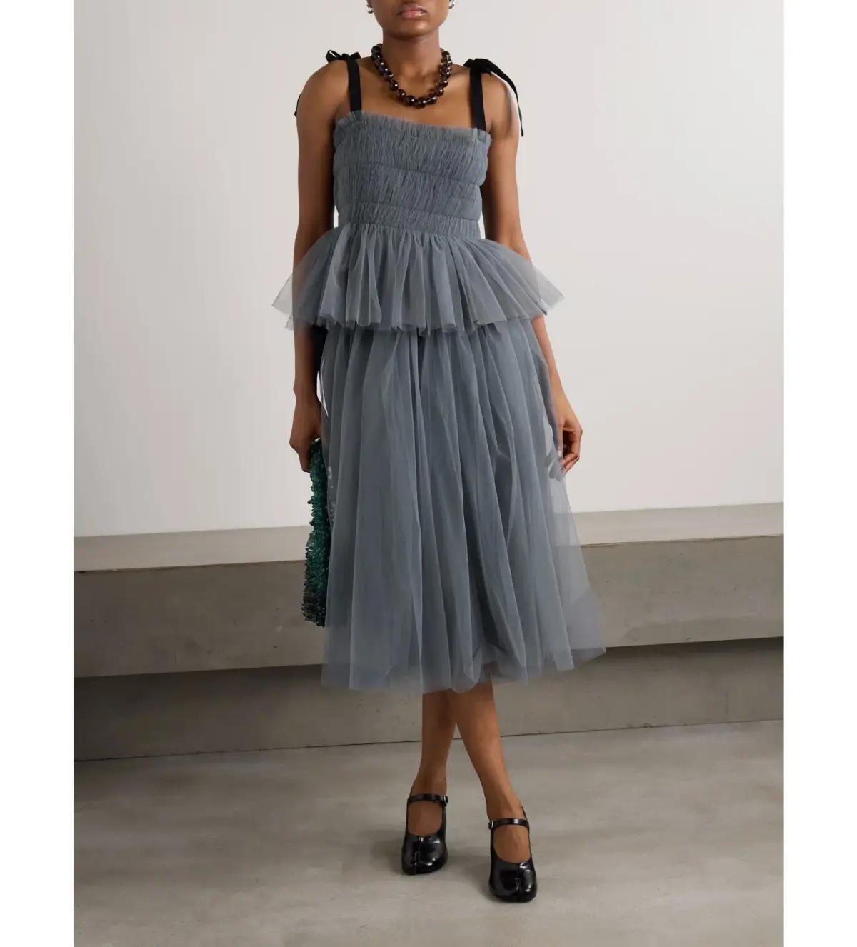 Molly Goddard Lydia Shirred Tulle Top Grey Size 8 - Image 1