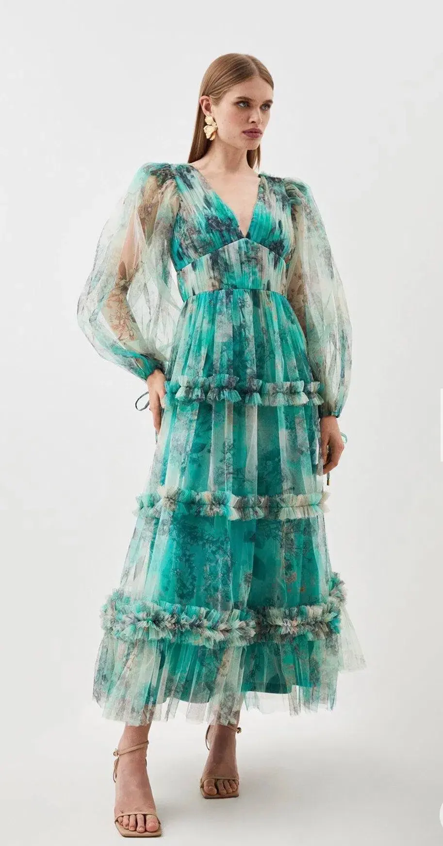 Floral Tulle Plunge Maxi Dress - Image 2