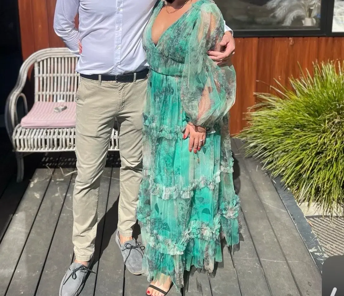 Floral Tulle Plunge Maxi Dress - Image 3