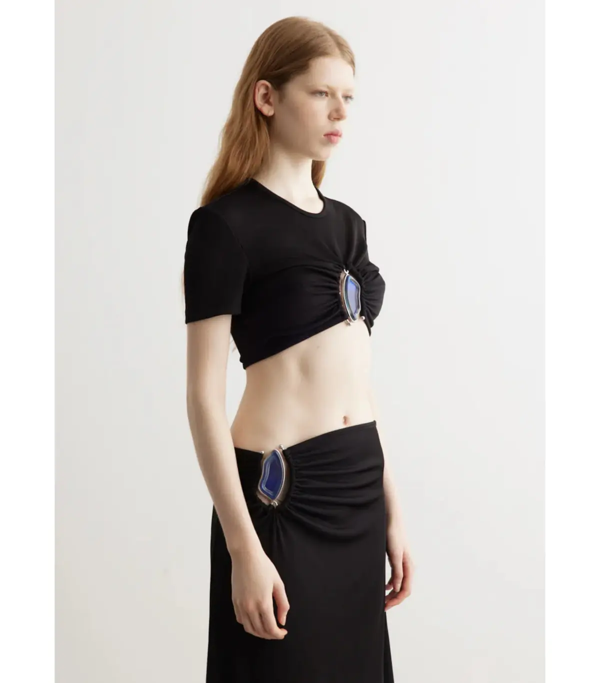 Christopher Esber Moodstone Ruched Crop T-Shirt and Maxi Skirt Black Size AU 8 - Image 3