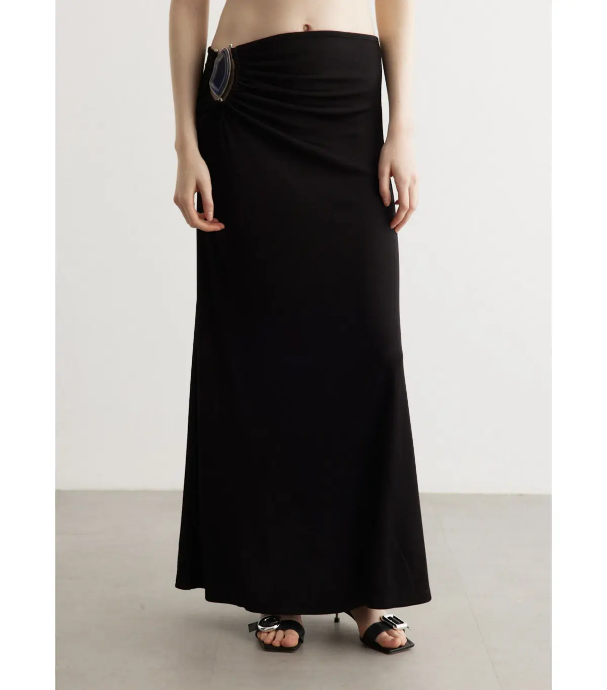 Christopher Esber Moodstone Ruched Crop T-Shirt and Maxi Skirt Black Size AU 8 - Image 7