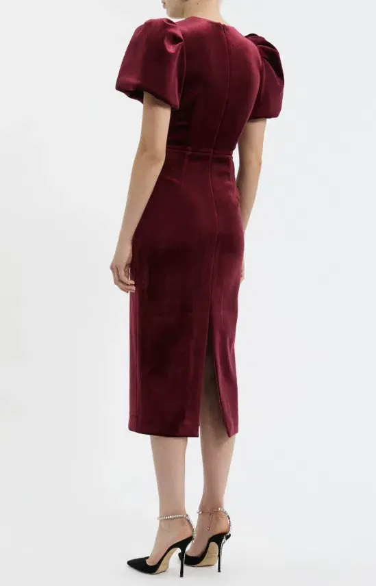 Rebecca Vallance Edwiena Puff Sleeve Bow Midi Dress Red Size 12 for rent on The Volte - main image