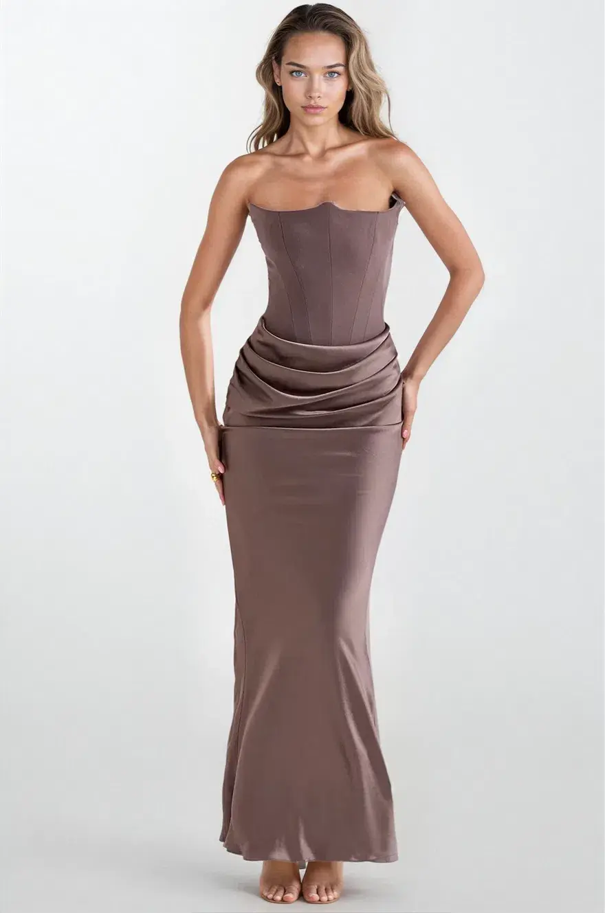 House of CB Persephone Corset Dress Smoke/pebble Grey Size 8  for rent on The Volte - main image
