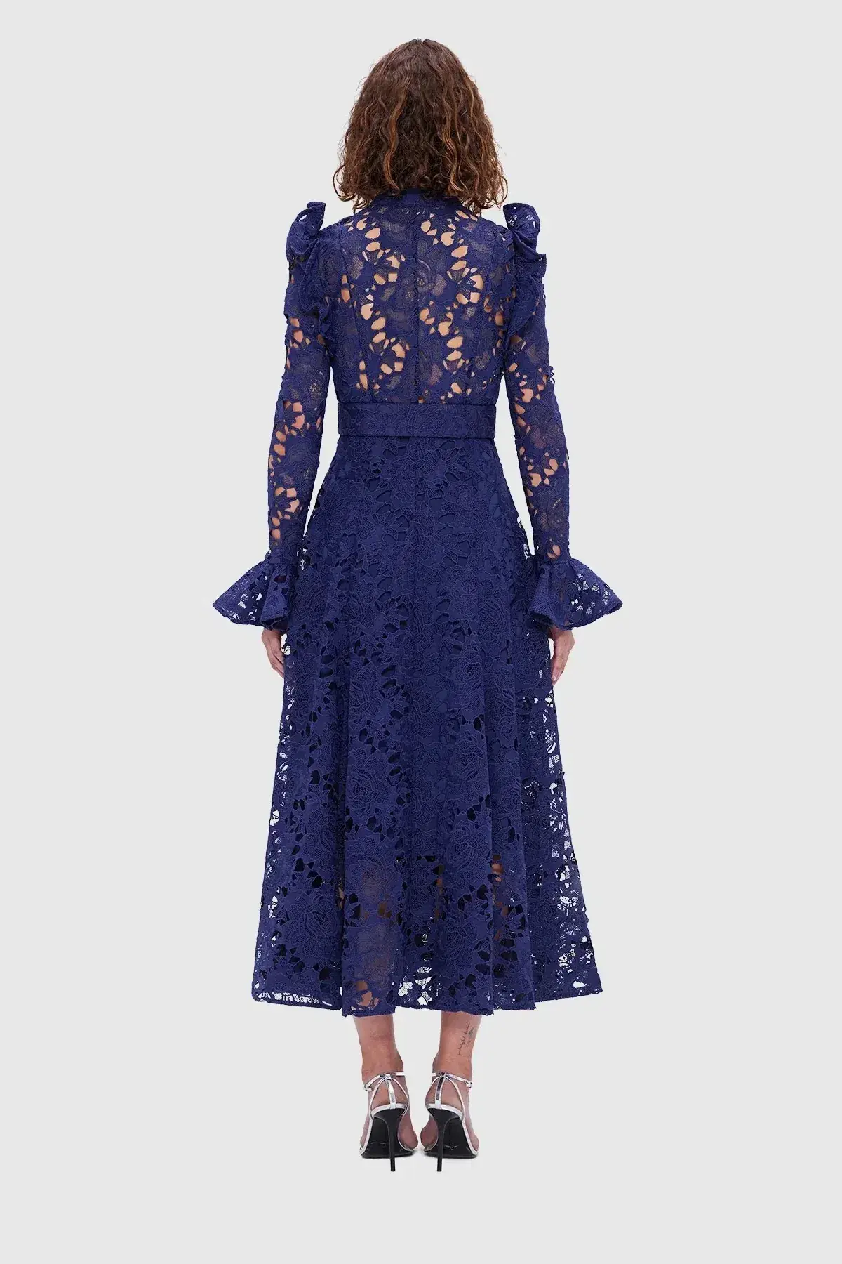 Leo Lin Aliyah Lace Butterfly Sleeve Midi Dress - Oxford Blue - Image 3