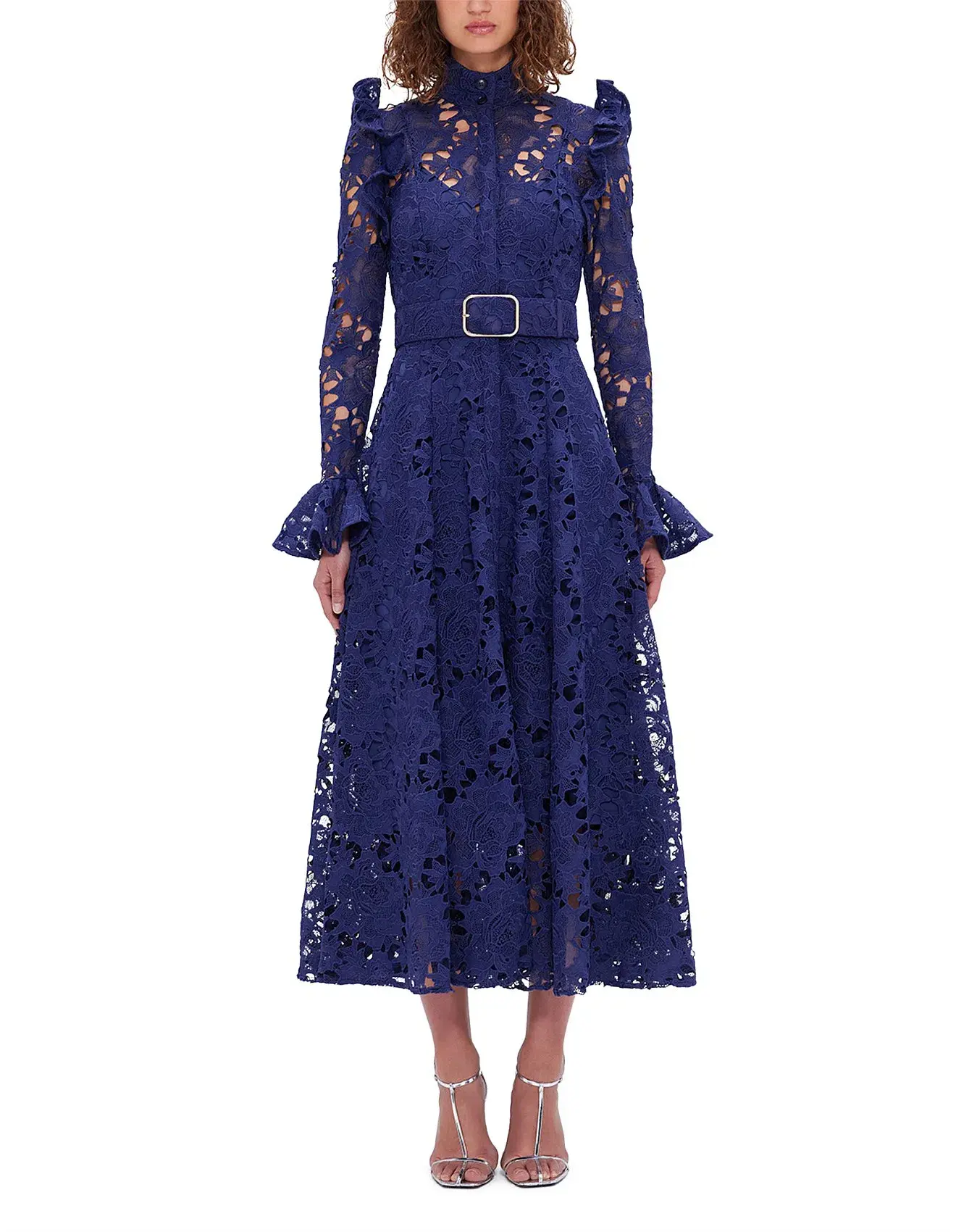 Leo Lin Aliyah Lace Butterfly Sleeve Midi Dress - Oxford Blue - Image 1