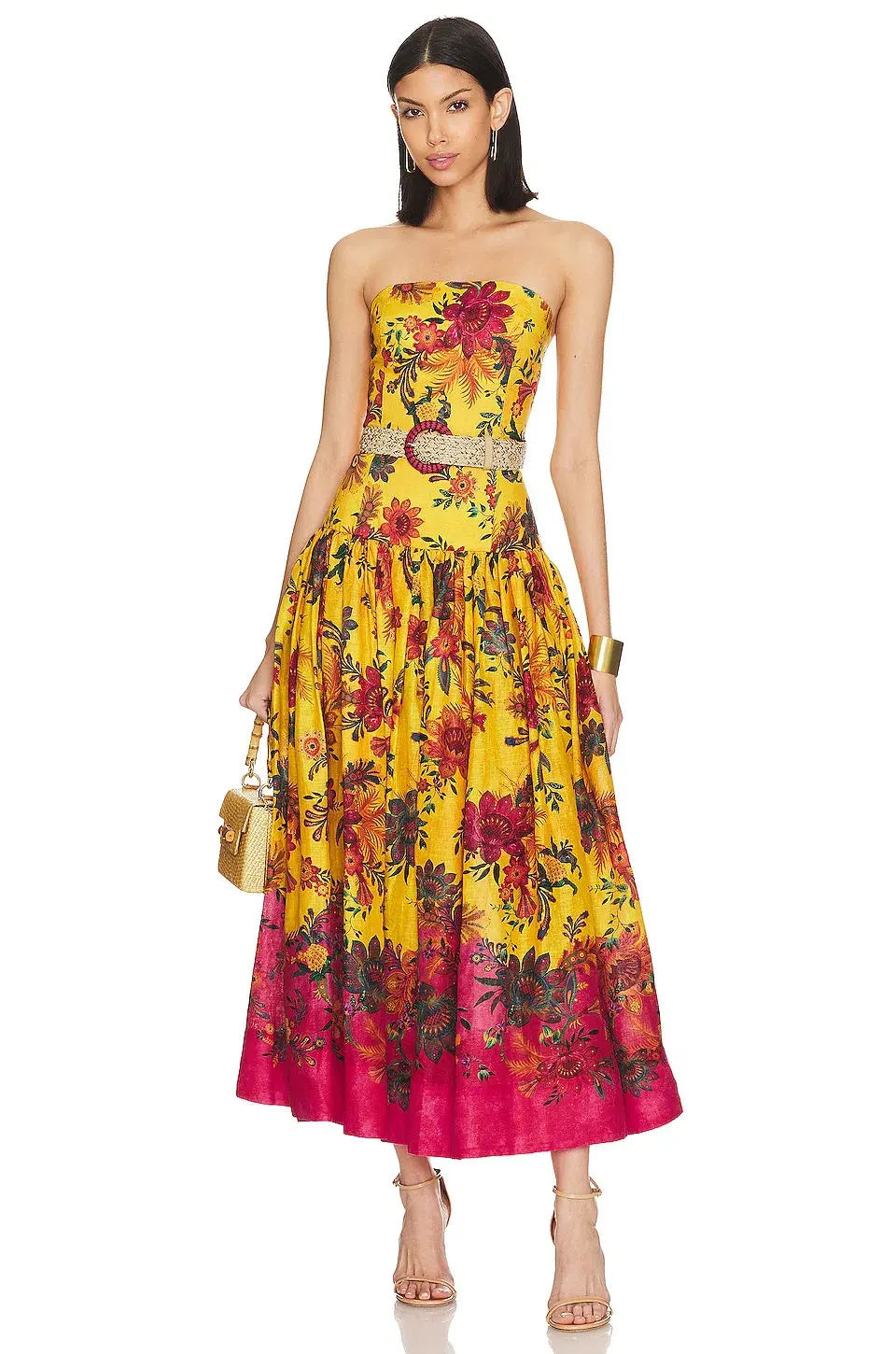 Zimmermann The Ginger Strapless Midi Dress in Pink/Yellow Floral Size 2 - Image 1