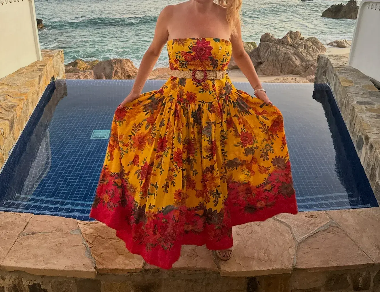 Zimmermann The Ginger Strapless Midi Dress in Pink/Yellow Floral Size 2 - Image 2