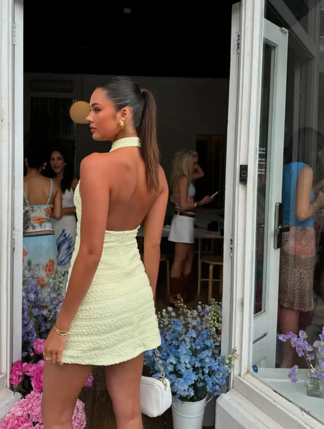 With Harper Lu Textured Halter Mini Dress Lemon Yellow - Size XS - Image 2
