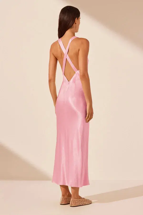 LA LUNE PLUNGED CROSS BACK MIDI / PINK / SIZE 10 - Image 4