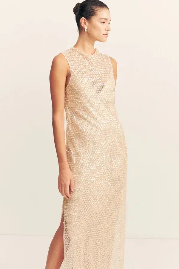 Shona Joy Everly High Neck Sleeveless Maxi Dress Macadamia Size 10 for rent on The Volte - main image