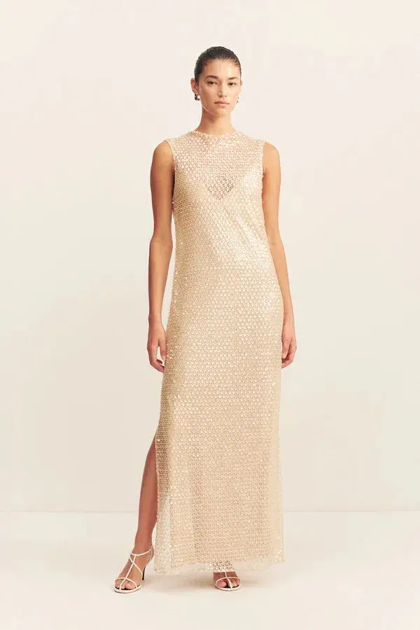 EVERLY HIGH NECK SLEEVELESS MAXI - MACADAMIA / SIZE 10 - Image 1