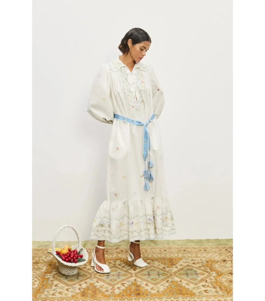 Alemais Giulia Embroidered Midi Dress Cream Size AU 8 for rent on The Volte - main image