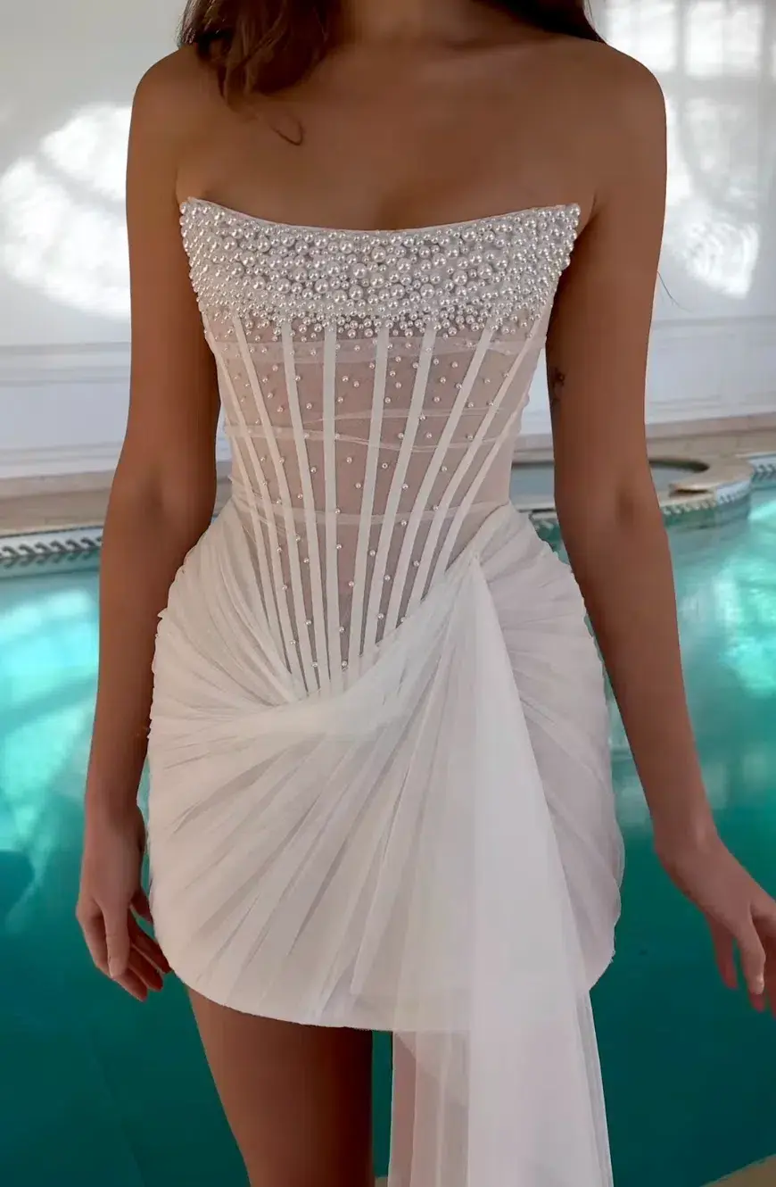 Rosie Etienne Ava Pearl Bridal Mini Dress White Size AU 8 - Image 1