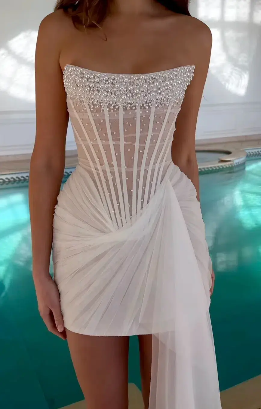 Rosie Etienne Ava Pearl Bridal Mini Dress White Size AU 8 - Image 2