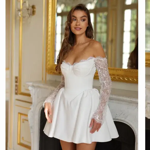 Rosie Etienne Esme Bridal Mini Dress White Size AU 14 - Image 1