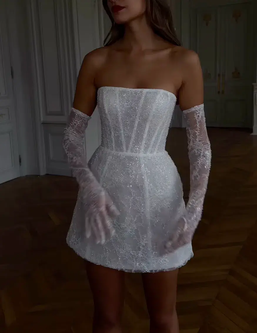 Rosie Etienne Lace Bridal Mini Dress White Size AU 4 - Image 2
