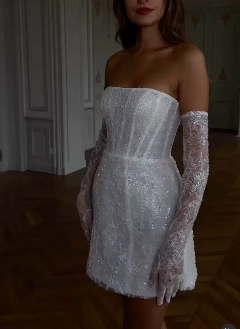 Rosie Etienne Lace Bridal Mini Dress White Size AU 4 - Image 3