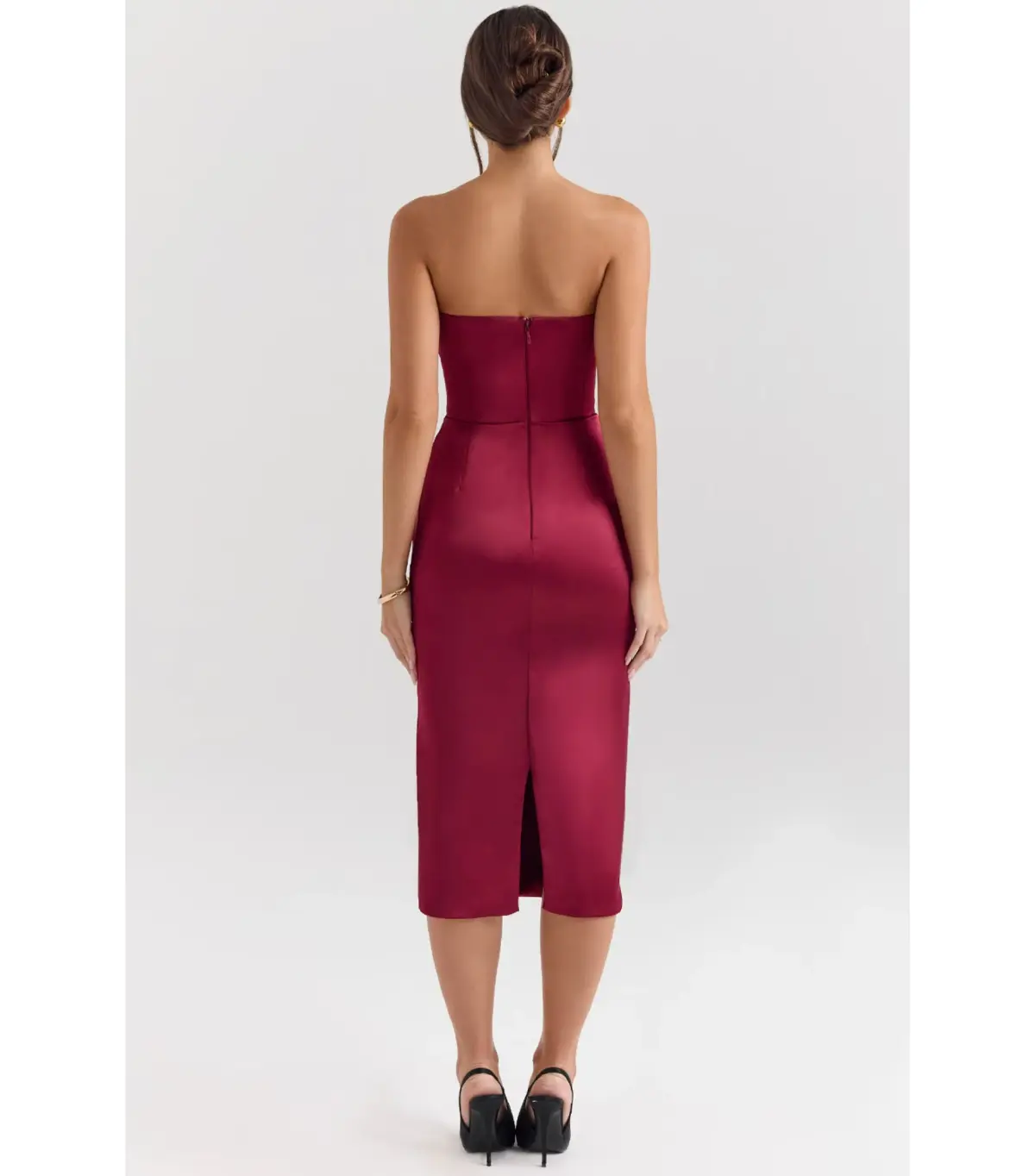 House Of CB Santana Satin Strapless Midi Dress Berry Size M / AU 10 - Image 5