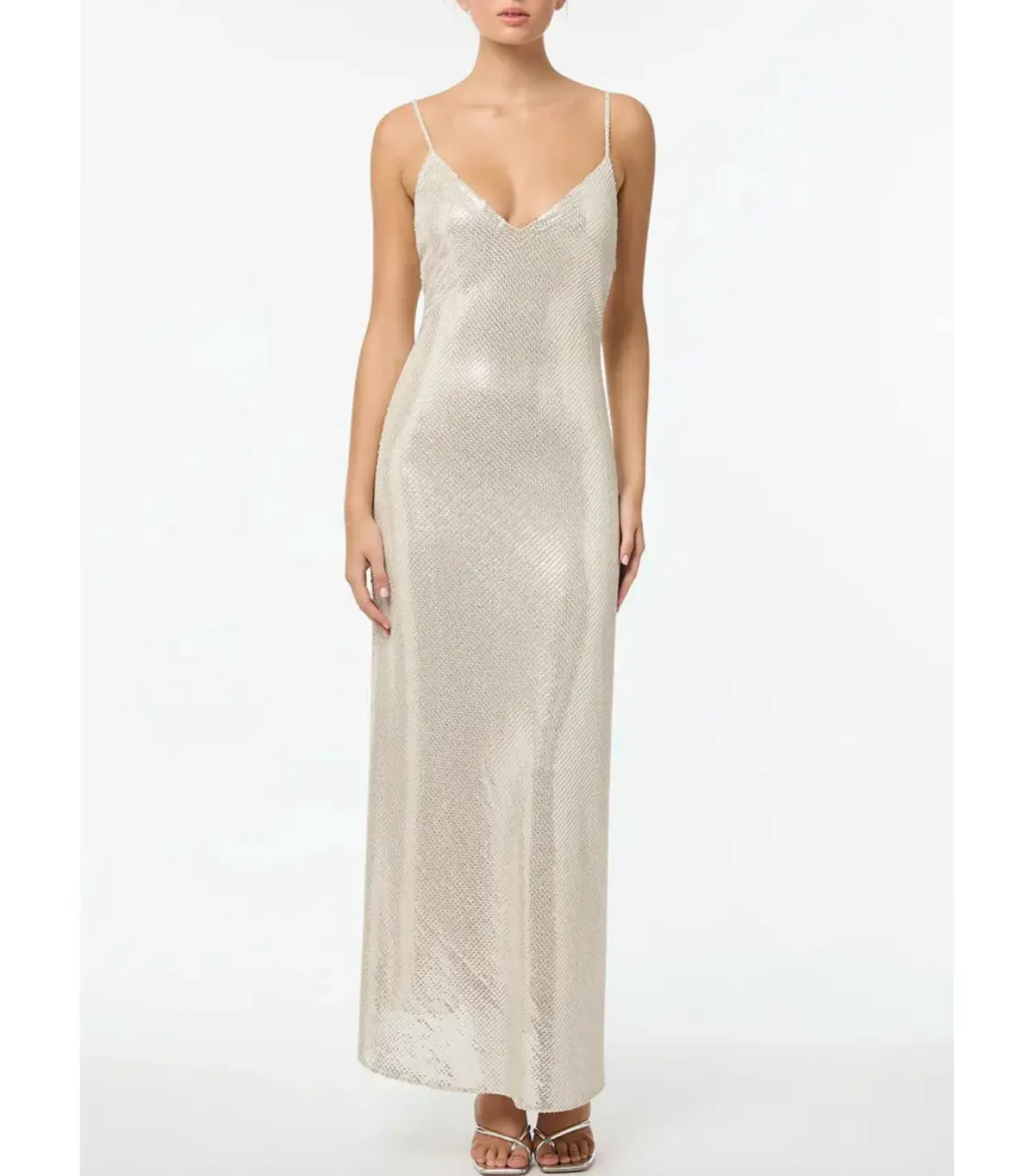 Manning Cartell High Voltage Slip Maxi Dress Nude Silver Sequin Size AU 10  - Image 1