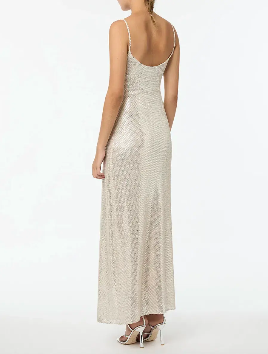 MANNING CARTELL HIGH VOLTAGE SLIP DRESS Nude Silver Sequin AU 10  - Image 6