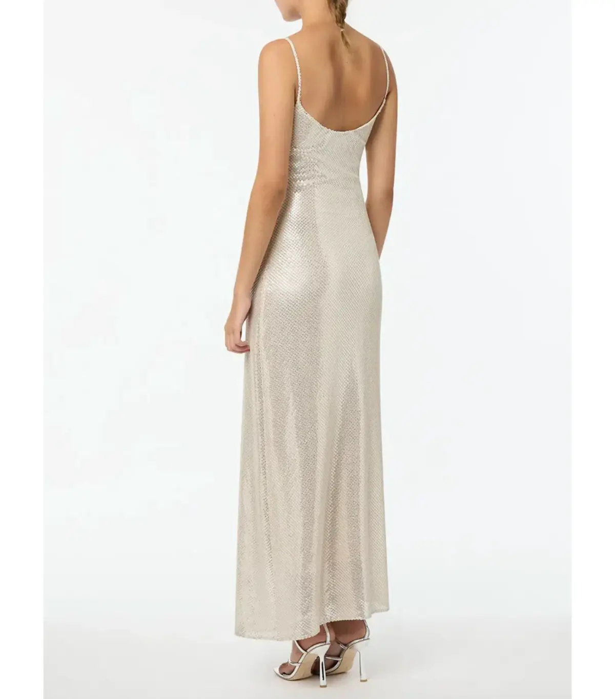 Manning Cartell High Voltage Slip Maxi Dress Nude Silver Sequin Size AU 10  - Image 2