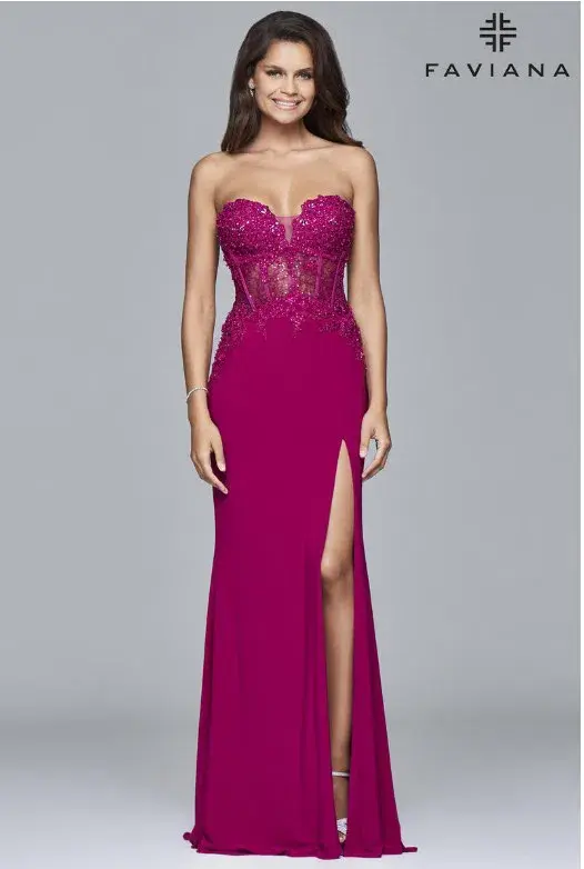 Faviana Sweetheart Strapless Sweetheart Illusion Prom Dress - Image 1