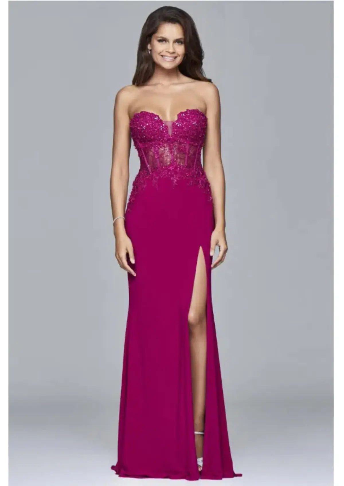Faviana Sweetheart Strapless Sweetheart Illusion Prom Dress Berry Size 0 / AU 6 - Image 1